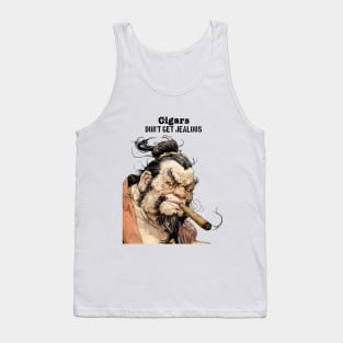 Puff Sumo: "Cigars Don't Get Jealous" on a light (Knocked Out) background Tank Top